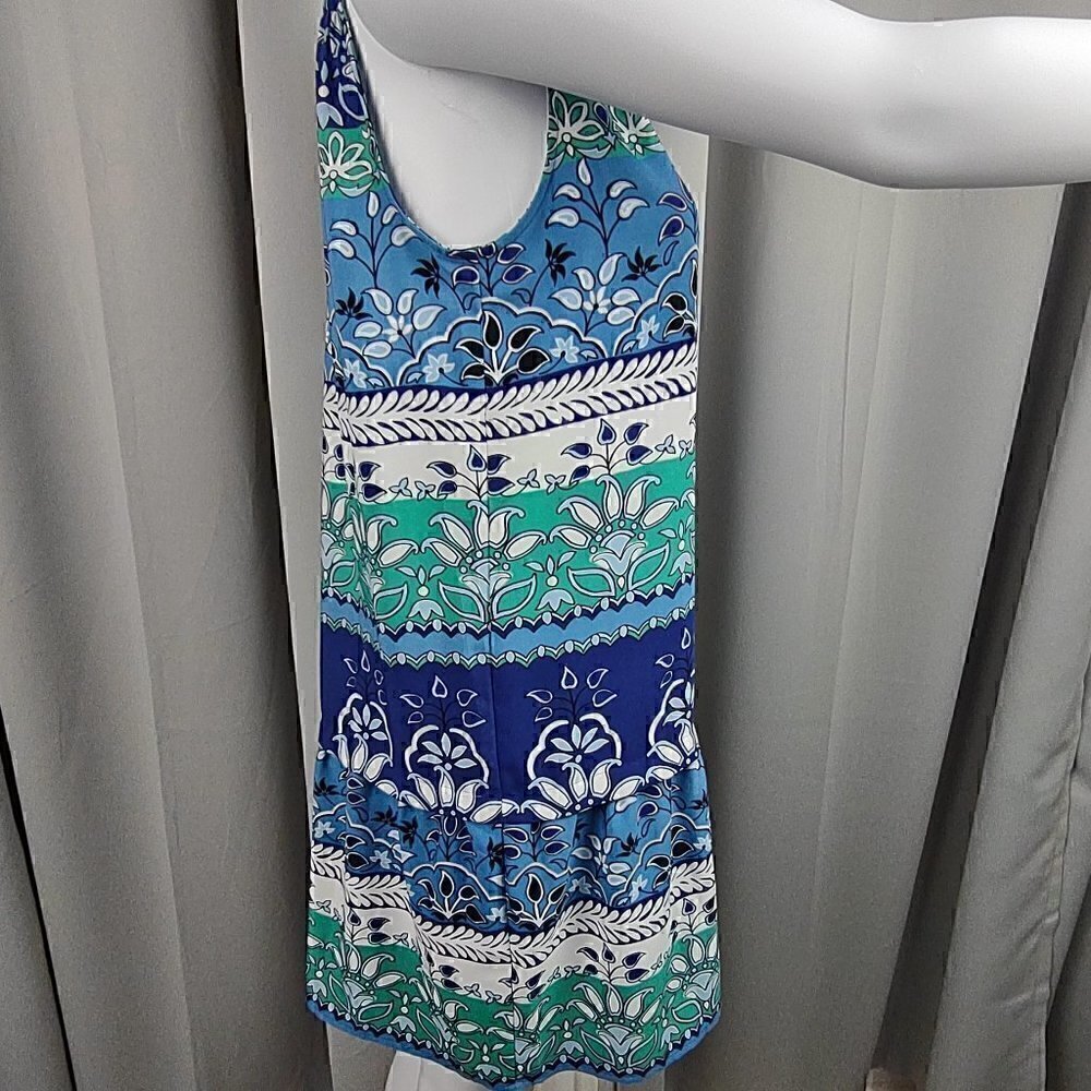 Loft White Purple Blue, Green Sleeveless Bohemian Floral Midi Dress Size MP - Picture 5 of 10